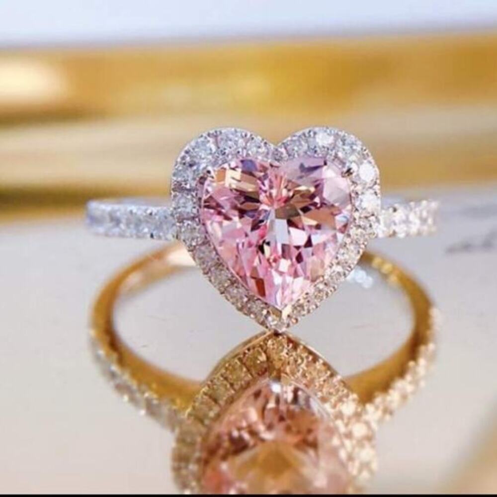 Heart-Shaped Pink Rhinestone Gem and Silver Plated Ring